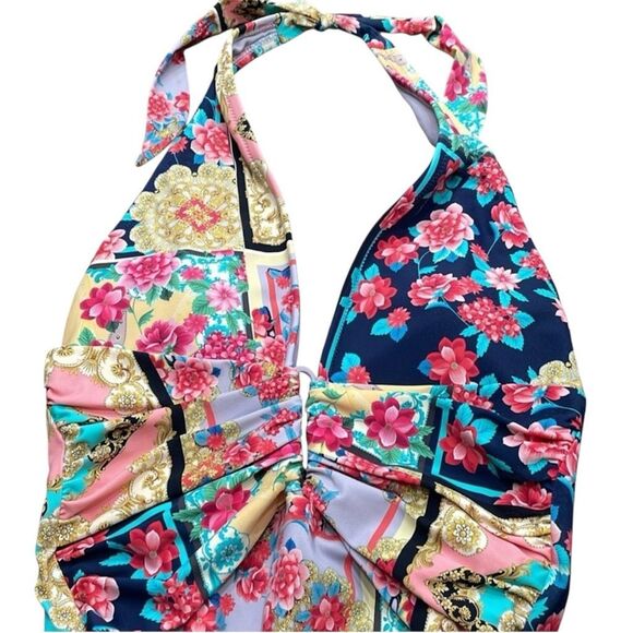 NWT- JOHNNY WAS JAPER PLUNGE ONE PIECE SWIMSUIT-SIZE SMALL- COLORFUL PATCHWORK P - Picture 13 of 16